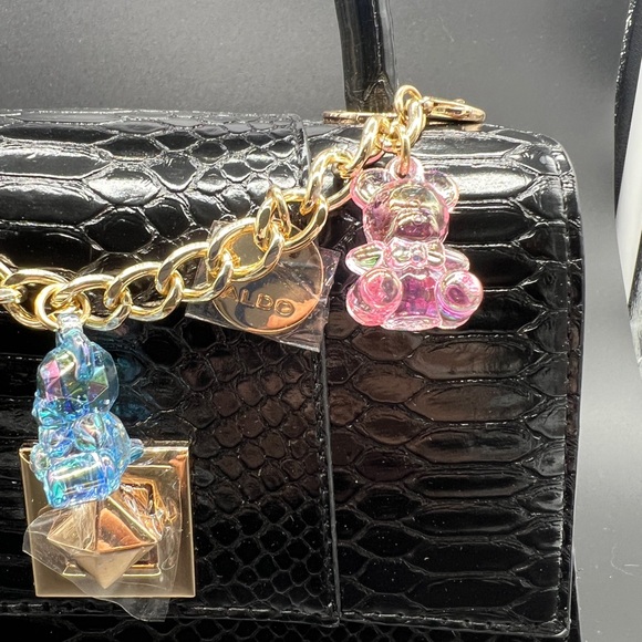 ALDO Black Croc Embossed Mini Top Handle Bag Gold Hardware Charm Chain Y2K - Picture 7 of 7